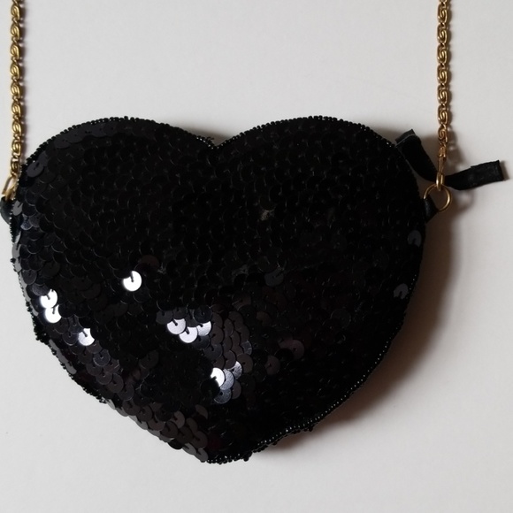 H&M Black Sequin Heart Beaded Crossover Bag - Picture 3 of 8